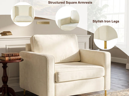 Accent Chair Upholstered Single Sofa With Square Arms, Sewn Pillow Back For Living Room