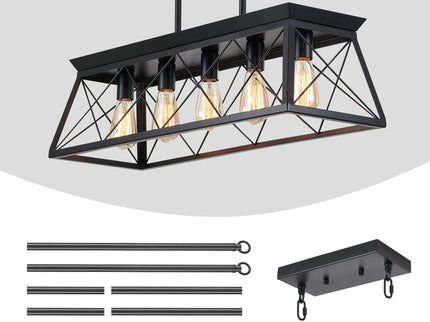 Chandelier Pendant Light For Dining Room Kitchen, 5 Light Fixture With Adjustable Height