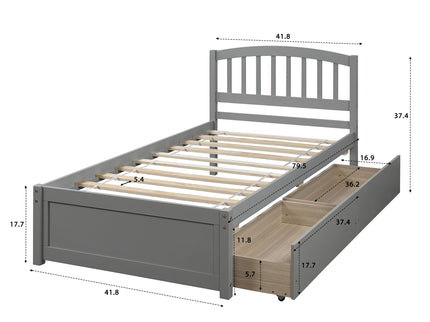 Platform Storage Bed Wood Bed Frame With Two Drawers And Headboard