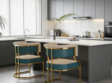 Dining Chairs Ergonomic Curved Backres (Set of 2) - Blue / Neutral