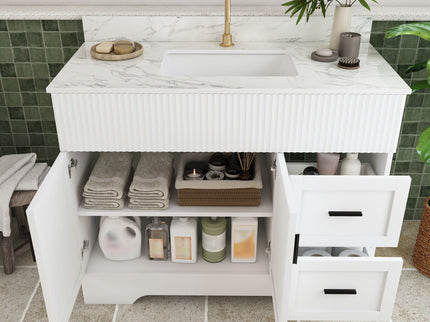 Bathroom Vanity Set, Fluted Cabinet, Soft Close Doors & Drawers, Single Faucet Hole, Sink Included - White