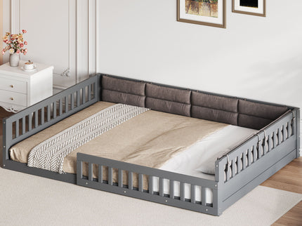 Upholstered Platform Bed With Guardrail And Pillow