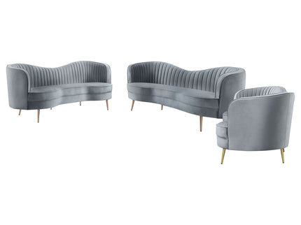 Sophia - 3 Piece Upholstered Channel Tufted Sofa Set - Gray