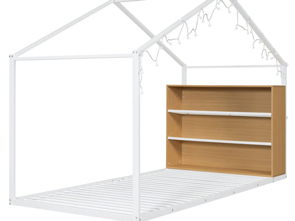 Bed House Frame With Shelves And Lights