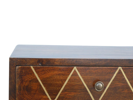 Inlay Geo Brass Bedside Table - Chestnut