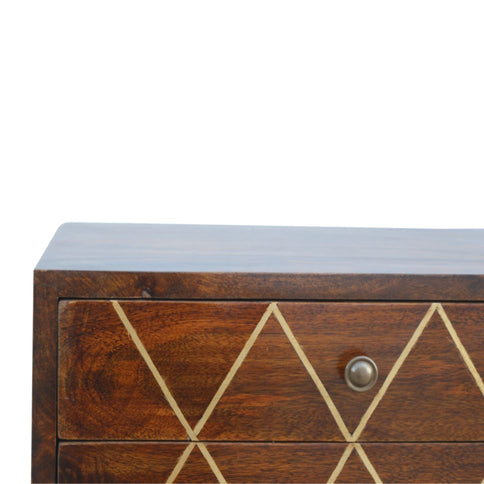 Inlay Geo Brass Bedside Table - Chestnut