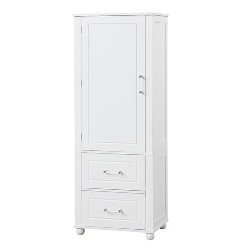 Tall Freestanding Bathroom Storage Cabinet With 2 Drawers And Adjustable Shelf