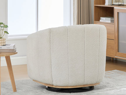 360 Degrees Swivel Upholstered Barrel Armchair For Living Room - Ivory