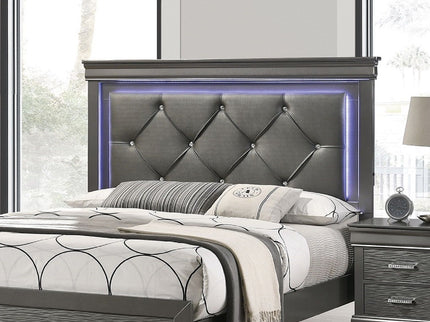 Tufted Headboard Bed With LED Lighting