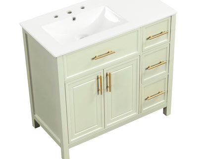 36" Bathroom Vanity With Sink, 2 Doors, 3 Drawers, Rectangular - White