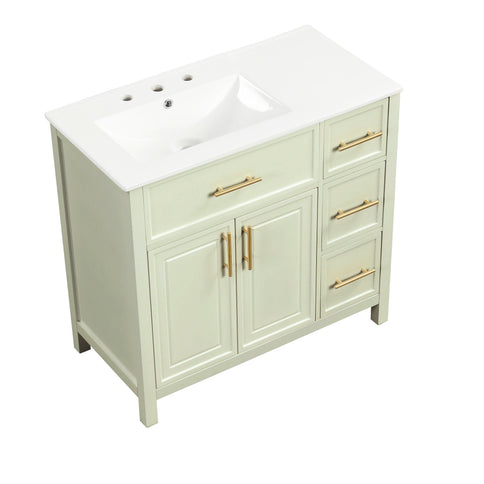 36" Bathroom Vanity With Sink, 2 Doors, 3 Drawers, Rectangular - White