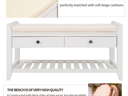 Multipurpose Entryway Shoe Rack With Cushioned Seat And Drawers