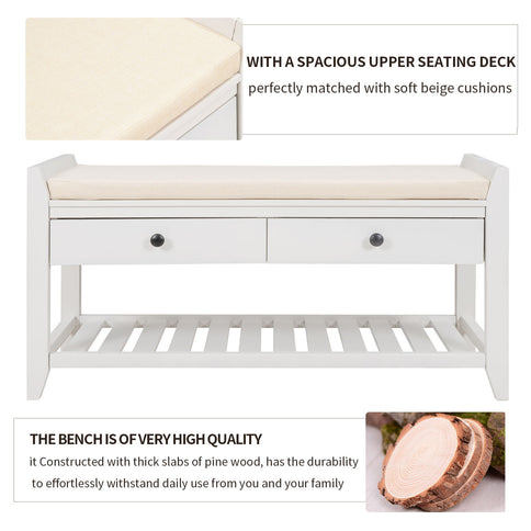Multipurpose Entryway Shoe Rack With Cushioned Seat And Drawers