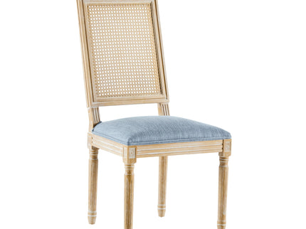 French Country Dining Chair With Rectangular Cane Backrest And Smooth Upholstered Seating