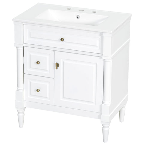 Modern Bathroom Vanity With Sink, Freestanding Cabinet With Flip Drawer & Adjustable Shelf