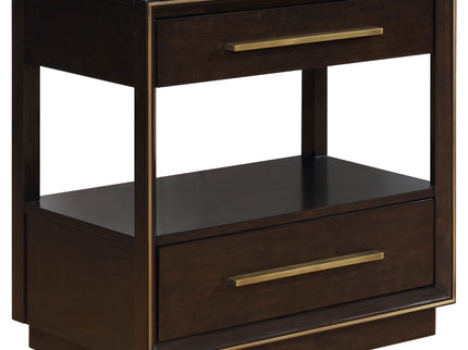 2 Drawer Nightstand With Trim And USB Charging - Brown