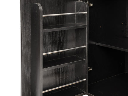 Fluted Tall Arched Pantry Cabinet With Adjustable Shelves, Glass Door & Hidden Drawer For Kitchen