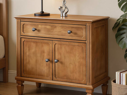 Nightstand With Charging Station Bedside Table With Drawer And Double Door Storage