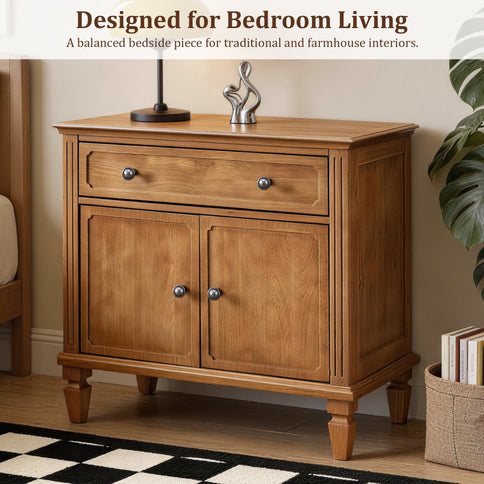 Nightstand With Charging Station Bedside Table With Drawer And Double Door Storage