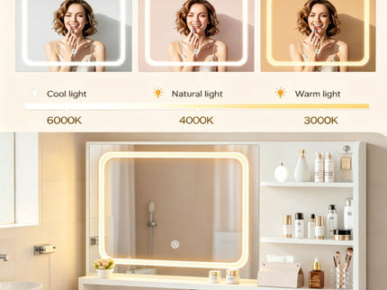 Vanity With LED Mirror And Storage Drawers For Bedrooms - Cream White