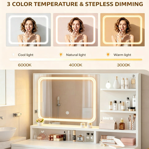 Vanity With LED Mirror And Storage Drawers For Bedrooms - Cream White