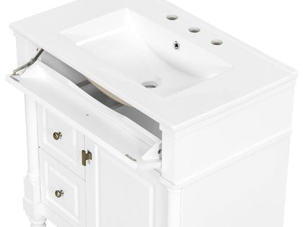 Modern Bathroom Vanity With Sink, Freestanding Cabinet With Flip Drawer & Adjustable Shelf