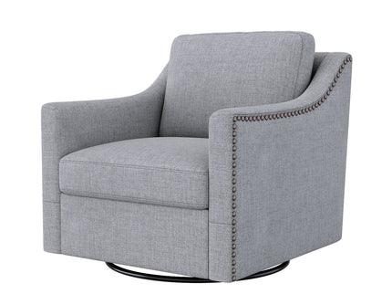 360 Degree Swivel Armchair, Skin Friendly Fabric, Ergonomic Design, Brass Nail Decorative Armchair