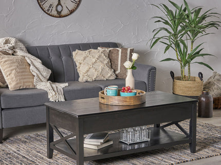 Decatur - Farmhouse Lift Top Coffee Table With Storage - Black / Ash