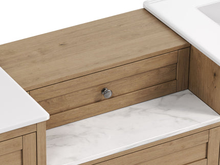 Double Sink Bathroom Vanity With Countertop, 2 Ceramic Sinks, 6 Drawers, Soft Close Design