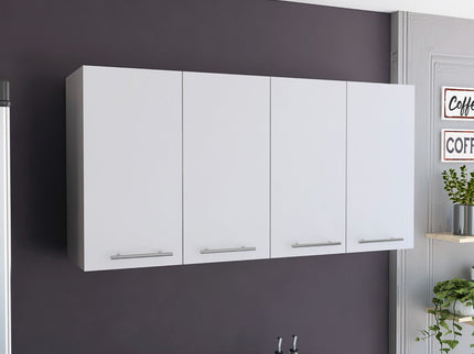 Wall Cabinet Four Doors, With Two Internal Shelves And Internal Plate And Glass Organizer - White