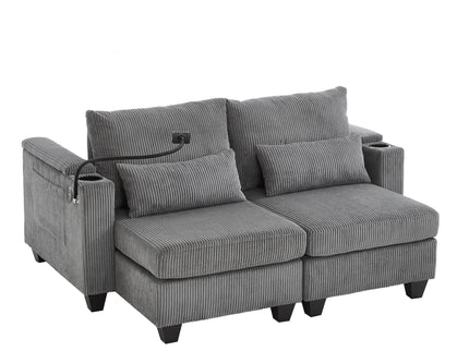 Convertible Chaise Lounge Sofa Chair With USB Ports, Cup Holders, Phone Holder And Storage