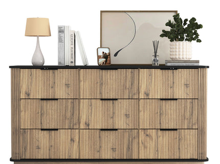 Modern 9 Drawer Cabinet With Metal Rounded Corners Multi Functional Storage - Black