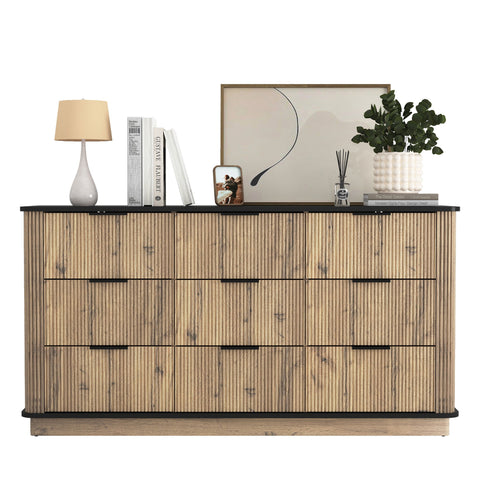 Modern 9 Drawer Cabinet With Metal Rounded Corners Multi Functional Storage - Black