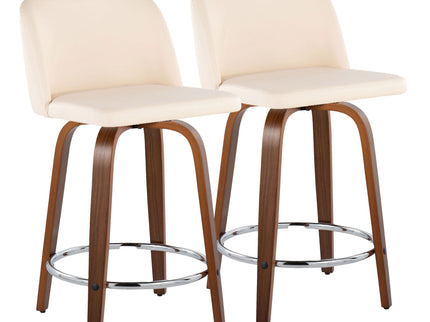 Toriano - Mid Century Modern Fixed Height Counter Stool With Swivel With Round Footrest (Set of 2)