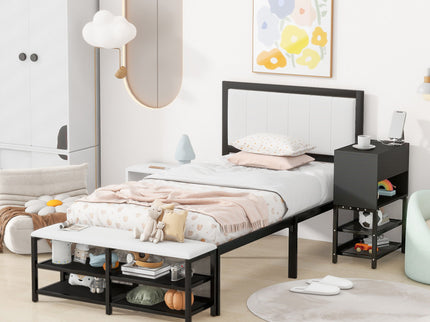 Platform Bed With 2 Tier Storage Shelves, Storage Cabinet