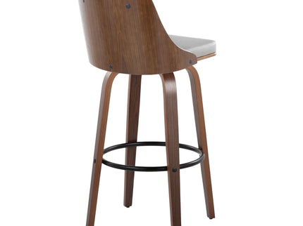 Gianna - Mid-Century Modern Fixed Height Barstool & Swivel With Round Footrest (Set of 2) - Walnut / Light Gray