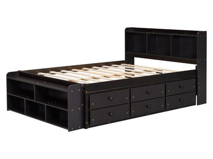 Bed With Bookcase Headboard, Under Bed Storage Drawers And Bed End Storage Case