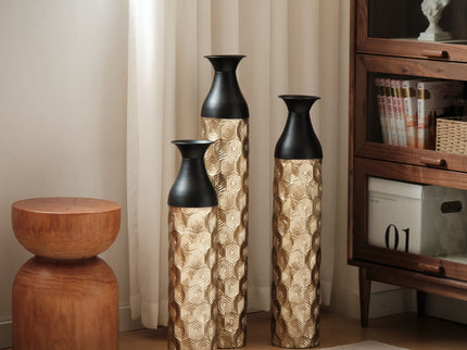 Floor Metal Vases (Set of 3) Gorgeous Home Decoration Large Glazed Metal Vases - Black / Gold