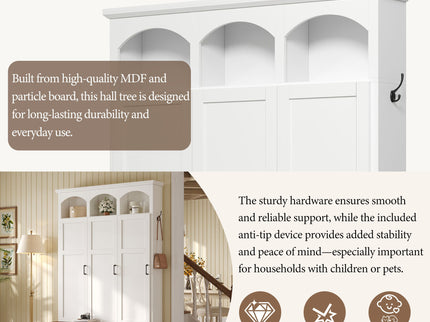 Classic Arched Design Hall Tree With 3 Hidden Storage