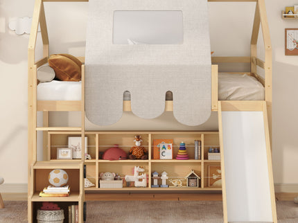Loft Bed With House Shaped Frame And Tent