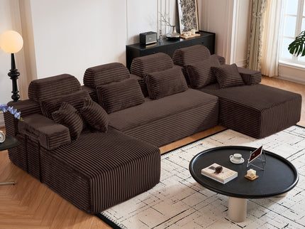 Sectional Sleeper Sofa & Storage Pockets, Modular Couch With Throw Pillows For Living Room