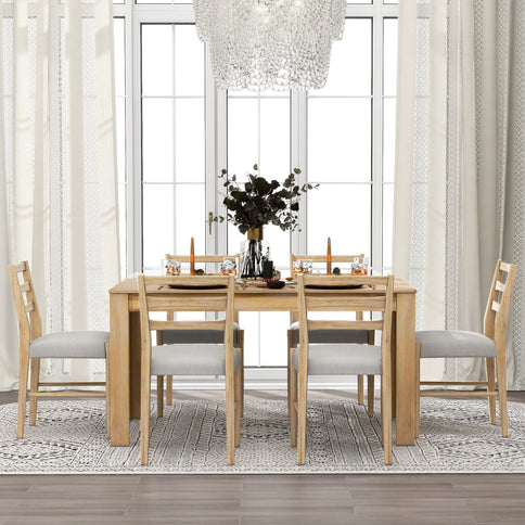 7 Piece Dining Set With Extendable Table, 2 Drawers & 6 Upholstered Chairs