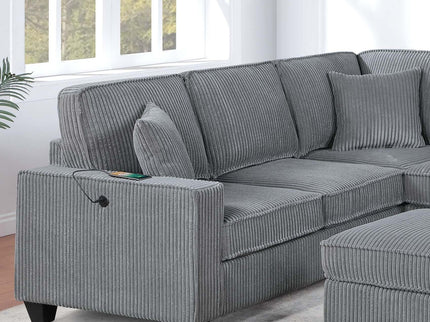 Left Arm Facing Loveseat With USB Port And Storage Sectional Set With Corner Wedge Armless Chair And Cocktail Ottoman - Fog