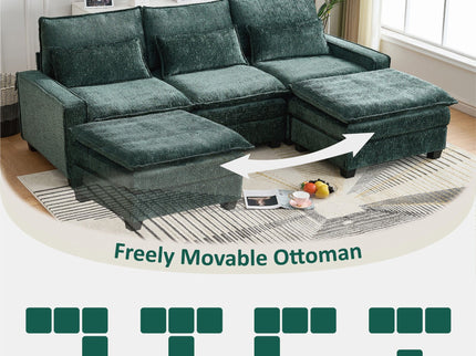 Modern Comfy L Shaped Sectional Sofa With Movable Ottoman