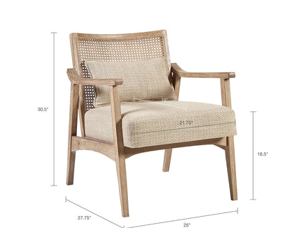 Chair With Cane Inset Back And Upholstered Seat - Light Brown
