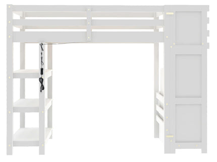 Loft Bed With 4 Layer Shelves, Storage Staircase, Small Wardrobe And LED Light