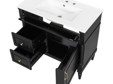 Freestanding Bathroom Vanity With Sink, Adjustable Shelf, Flip Drawer