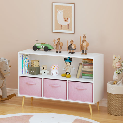 Bookcase With Collapsible Drawers, Book Display Organizer