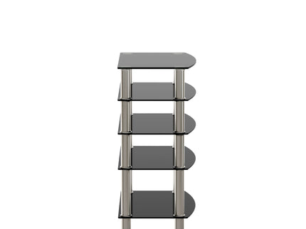 5 Tier Tempered Glass Side Table, Stainless Steel Frame End Table For Living Room, Bedroom - Black