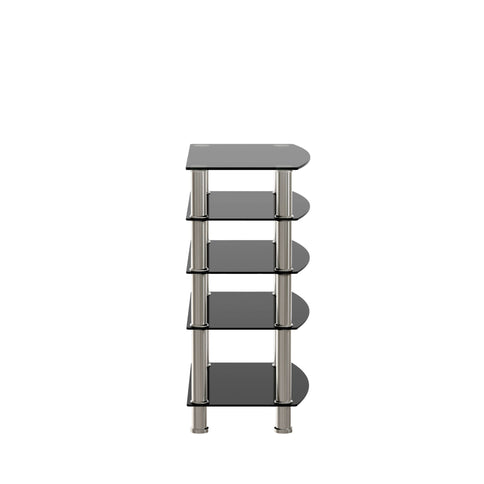 5 Tier Tempered Glass Side Table, Stainless Steel Frame End Table For Living Room, Bedroom - Black